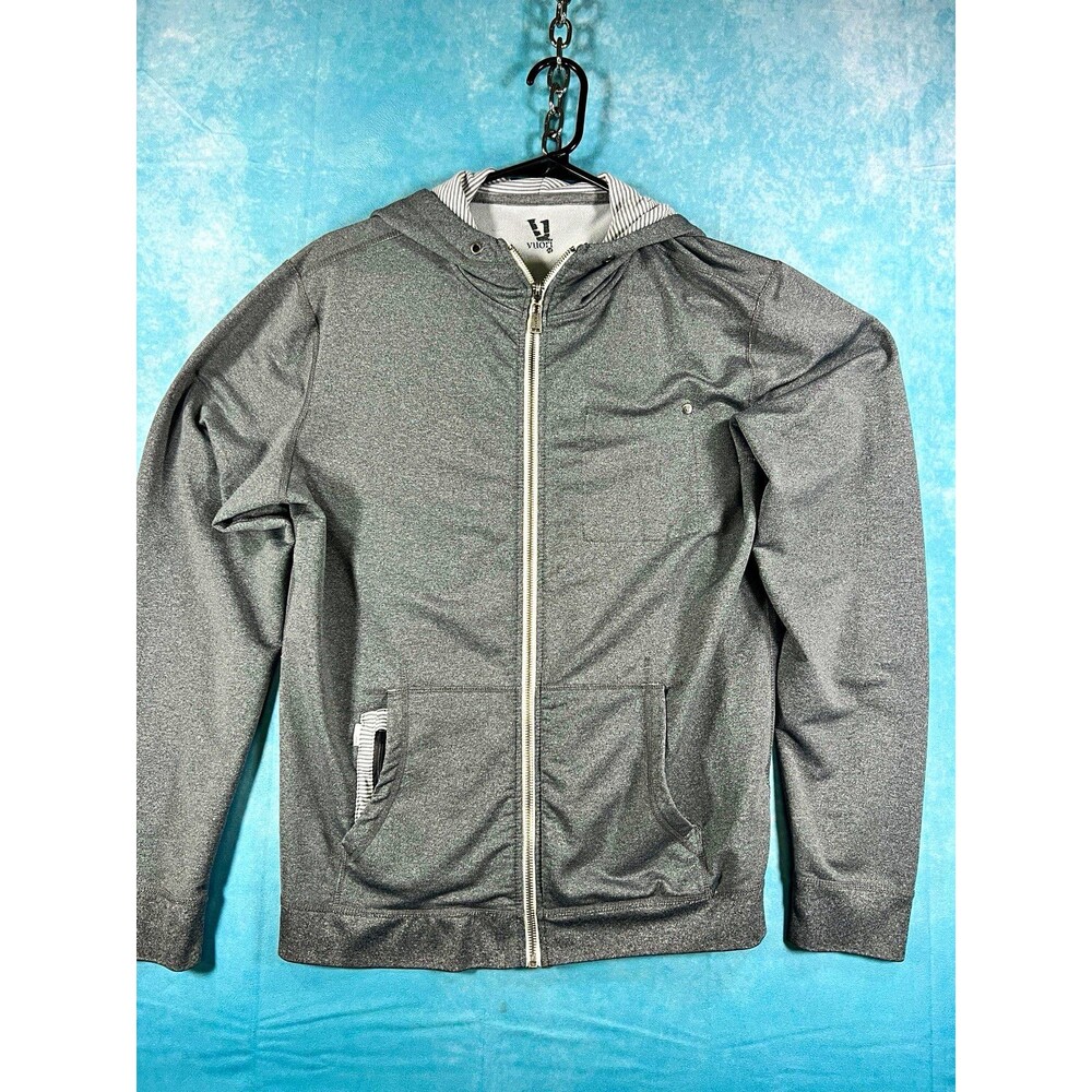 Vuori Mens Gray Full Zip Hoodie Pockets Knit Polyester Solid Regular Fit M
